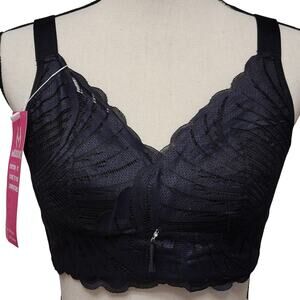 Full Coverage Wireless Bra Womens Sz 40B‎ Black Lace Back Closure Lingerie Sexy